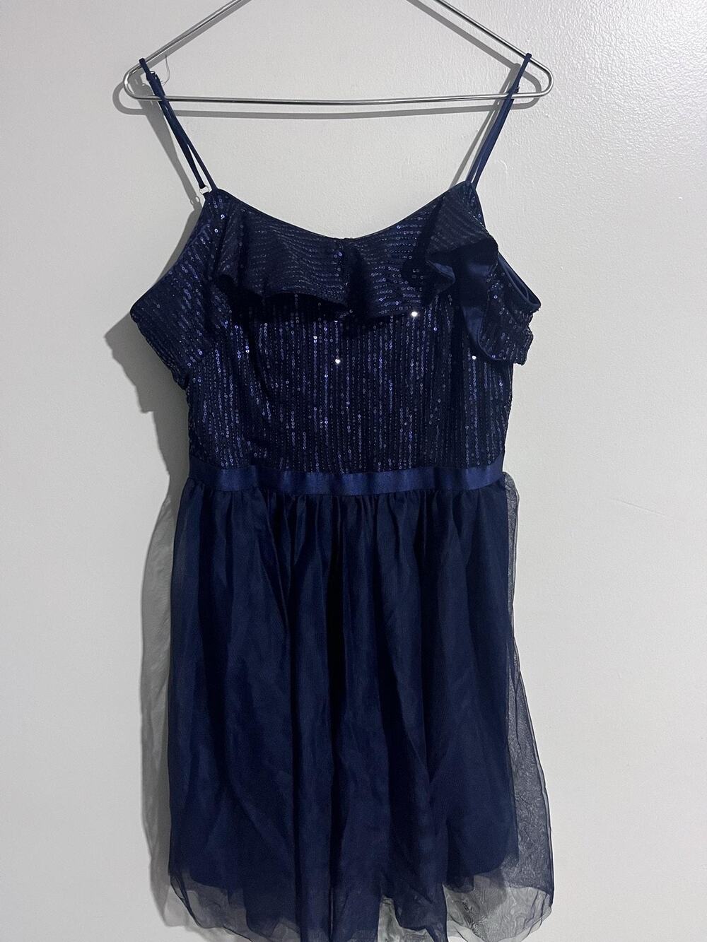 Wedtrend Dress Womens L Blue Fit & Flare Knee Length Sequin Off Shoulder